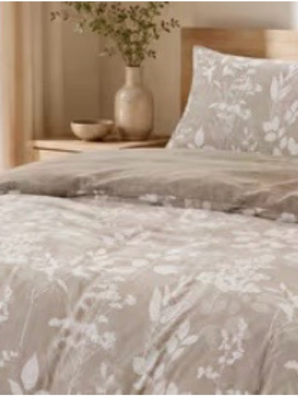 Neutral Floral Cotton Duvet Cover Set - Taupe